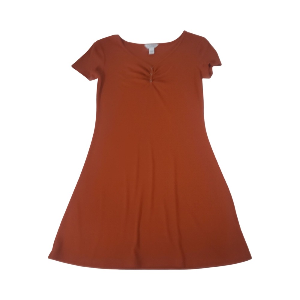 Arizona Jean Co Rust Orange Ribbed V-Neck Short Sleeve A-Line Mini Dress Small